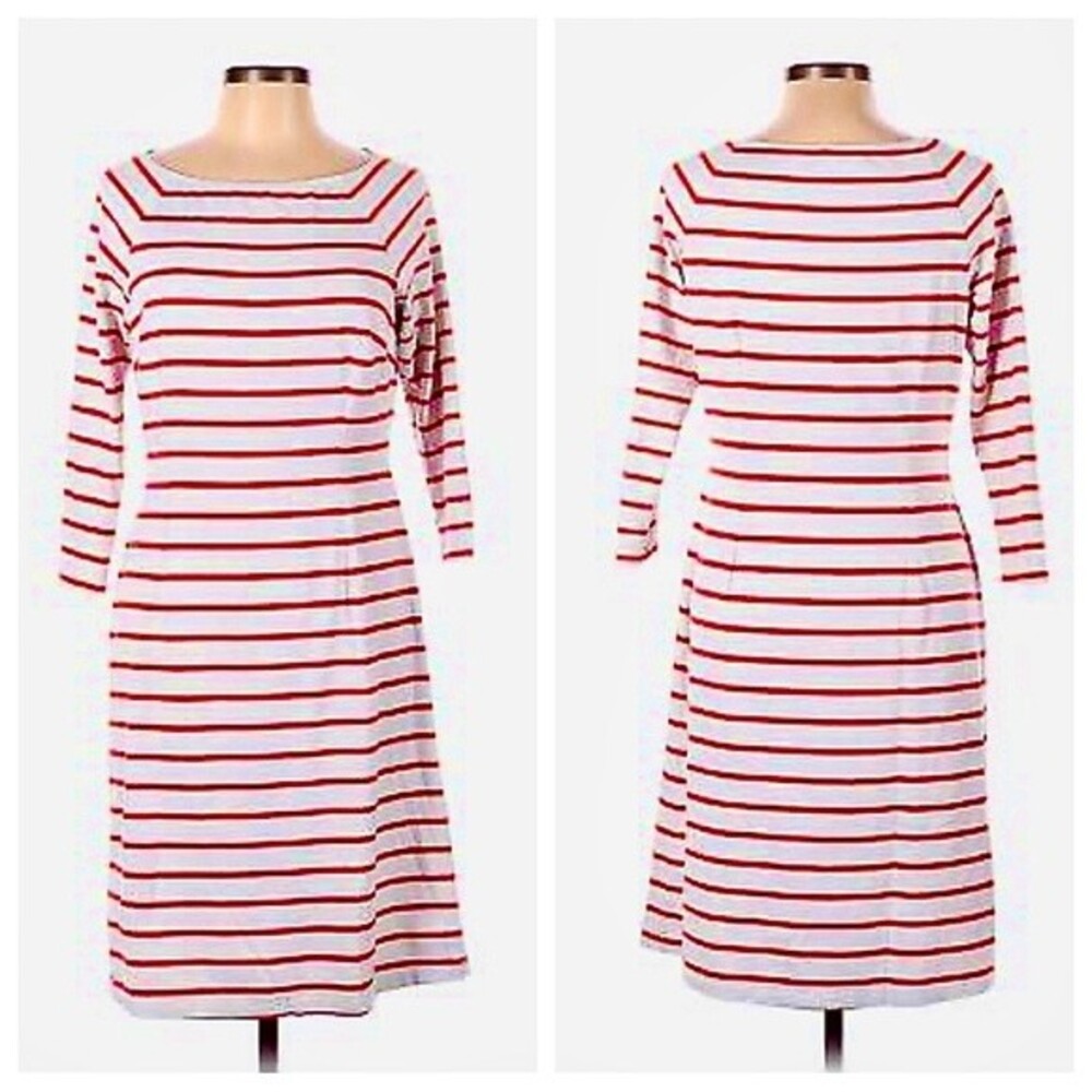 J McLaughlin Dress Mini 3/4 Sleeves Catalina Cloth Red White Stretch Knit XS